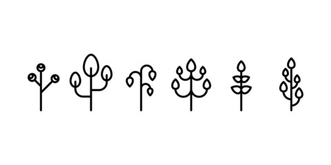 Geometric leaves shapes icon set. Minimalist leaf symbols. Black outline. Vector illustration, flat design