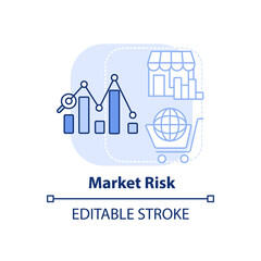 Fototapeta premium Market risk light blue concept icon. Risk category abstract idea thin line illustration. Retail business. Selling online. Isolated outline drawing. Editable stroke. Arial, Myriad Pro-Bold fonts used