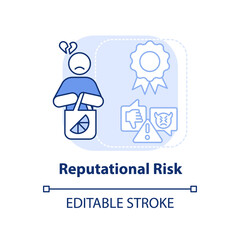 Reputational risk light blue concept icon. Risk type abstract idea thin line illustration. Threats to company reputation. Isolated outline drawing. Editable stroke. Arial, Myriad Pro-Bold fonts used