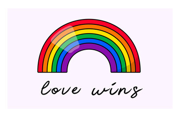 Love Wins text with rainbow. Conceptual poster with LGBT rainbow hand lettering