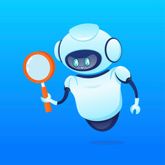 Search bot in cartoon style. Artificial intelligence. Isometric vector. Vector illustration