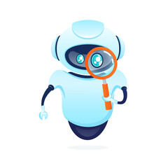 Search bot in cartoon style. Artificial intelligence. Isometric vector. Vector illustration