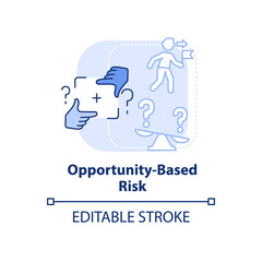 Opportunity-based risk light blue concept icon. Risk type abstract idea thin line illustration. Manage unexpected results. Isolated outline drawing. Editable stroke. Arial, Myriad Pro-Bold fonts used
