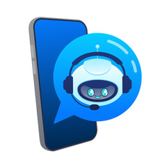 Support bot. Ai assistant. Flat icon with blue support bot on white background