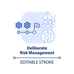 Deliberate risk management light blue concept icon. Supervise risk abstract idea thin line illustration. Crisis situation. Isolated outline drawing. Editable stroke. Arial, Myriad Pro-Bold fonts used