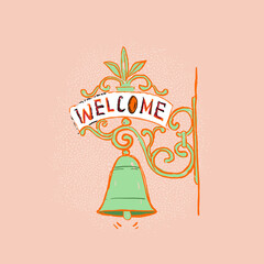 Signboard In Vintage style. Vector Hand Drawn illustration Bell - 506806735