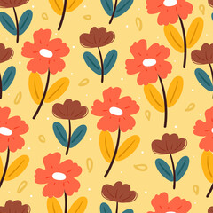 Fototapeta na wymiar seamless pattern hand drawing cartoon flower and plant. botanical wallpaper for textile, fabric print