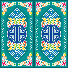 Oriental vector seamless pattern inspired by folk art from Monogolia and Central Asia with swilrs and celtic motif
