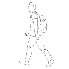 man walking sketch, outline, isolated, vector