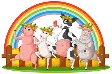 Obraz na płótnie Canvas Happy farm animals acrtoon characters