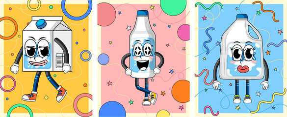 Different funny milk packages characters