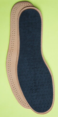 Leather breathable insoles for shoes. Top view.