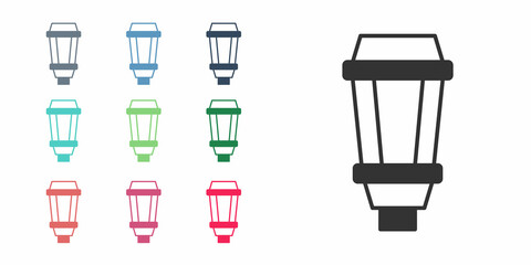Black Garden light lamp icon isolated on white background. Solar powered lamp. Lantern. Street lamp. Set icons colorful. Vector
