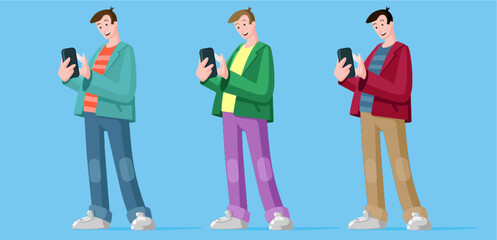 Flat character of man with phone