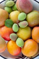 green fresh apricots and ripe apricots in the plate