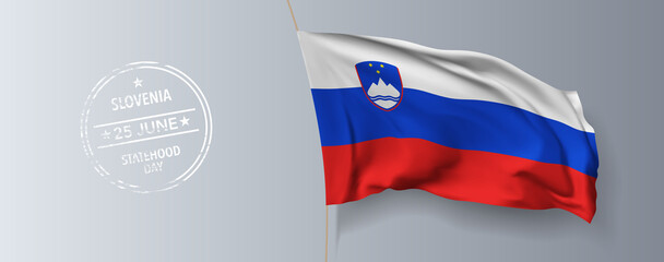 Slovenia statehood day greeting card, banner with template text vector illustration