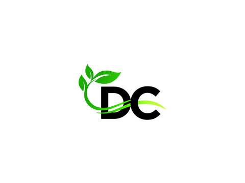 Premium DC Logo, Letter Dc cd Logo Letter Vector Icon With Green Leaf