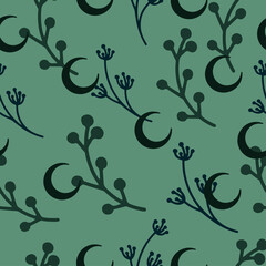 moon and flowers botanical seamless pattern esoteric