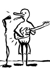 duck playing electric guitar and singing