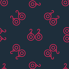 Red line Earrings icon isolated seamless pattern on black background. Jewelry accessories. Vector