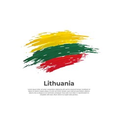 Lithuania flag. Brush strokes. Brush painted lithuanian flag on a white background. Vector design national poster, template. Place for text. State patriotic banner of lithuania, cover. Copy space