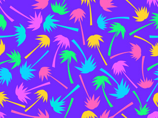 Fototapeta na wymiar Colorful palm trees seamless pattern. Summer time, wallpaper with tropical pattern. Design for printing t-shirts, banners and promotional items. Vector illustration