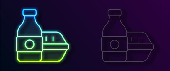 Glowing neon line Online ordering and fast food delivery icon isolated on black background. Vector