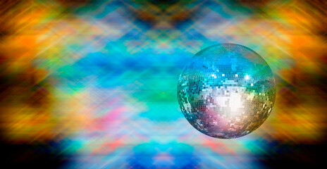 Obraz na płótnie Canvas Party disco mirror ball reflecting colorful lights