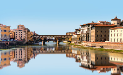 Fototapeta na wymiar Panoramic view of Florence with Ponte Vecchio over Arno river - Florence, Italy
