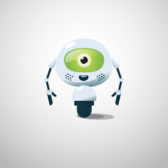 Robot on the Wheel. Android Character. Vector Illustration.