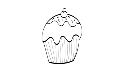 Birthday Cupcake Outline. Easy to print food coloring page. 