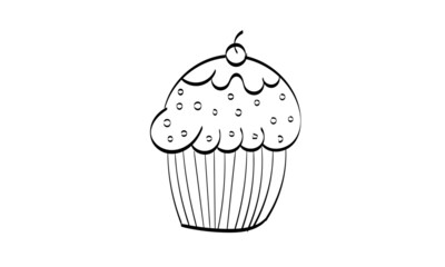 Birthday Cupcake Outline. Easy to print food coloring page. 