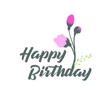 Happy Birthday calligraphy with flowers