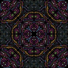 Seamless pattern flower with mandala, vintage decorative elements, vintage decorative elements illustration, Ethnic mandala with colorful tribal ornaments,colorful flower pattern