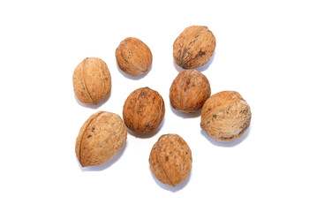 A group of walnuts isolated on white