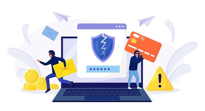Cyber criminals hacking and stealing email and credit card data. Internet phishing attack. Hackers hacked into user bank account. Cybercrime. Hacker attack