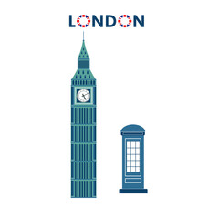 London city, big ben clock tower, call-box - obrazy, fototapety, plakaty
