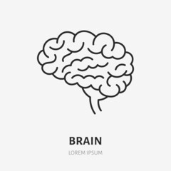 Brain doodle line icon. Vector thin outline illustration of human internal organ. Black color linear sign for neurology system