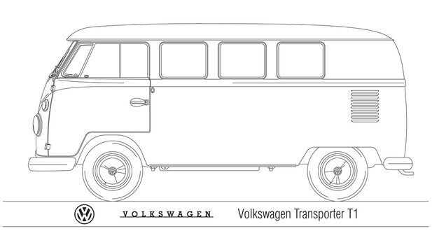Germany, year 1950, Volkswagen Transporter T1 famous van vintage vehicle, illustration