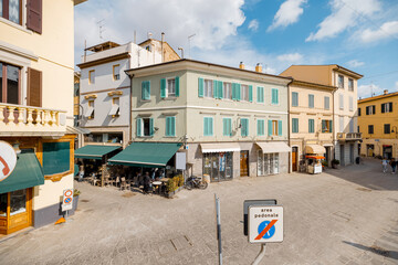 Market square in Grosseto town on sunny autumn day. Main city of Maremma region in Italy