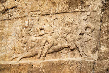 Bas-relief at ancient necropolis Naqsh-e Rustam in Iran