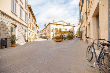 Some square and street in Grosseto town on sunny autumn day. Main city of Maremma region in Italy