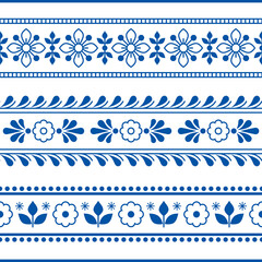Scandinavian floral textile or fabric print vector seamless pattern with flowers, Nordic folk art retro style ornament  © redkoala