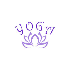 Fototapeta premium Lotus flower and word yoga icon isolated on white background