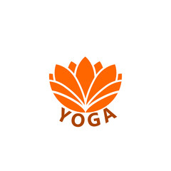 Lotus flower and word yoga icon isolated on white background