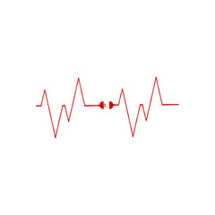Heart beat line with electrical plug. Medicine concept. 
Heart rate icon, symbol, logo. St. Valentine's day concept. Cardiogram or related cardiology concept.