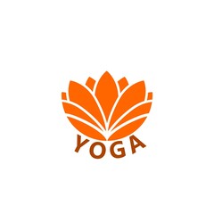 Lotus flower and word yoga icon isolated on white background