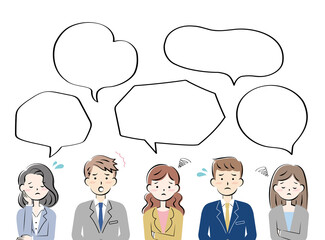 スーツ姿の人々　悩む　困る　フレーム　ふきだし