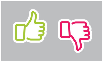Do and Don't symbols. Thumbs up and thumbs down emblems. Like and dislike icons set, vector, illustration, sticker - obrazy, fototapety, plakaty