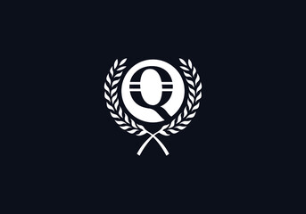 Laurel wreath logo and leaf design vector with the letter Q